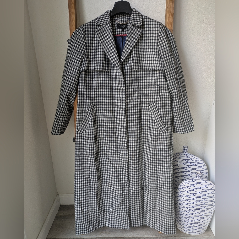 J. Crew Harriet Trench In Black and White Gingham Coat - Size 4